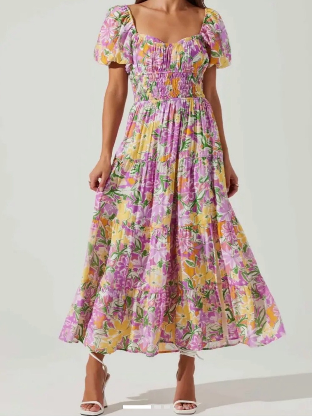 ASTR the Label Florentina Dress Pink Floral Puff Sleeve Maxi Small